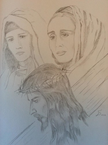 Drawing titled "Jesus rencontre sa…" by Stefan Dhein, Original Artwork, Pencil