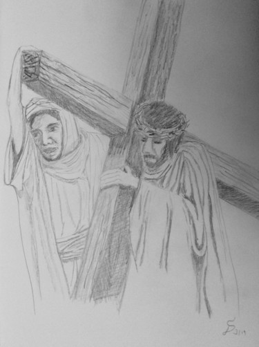 Drawing titled "Simon von Cyrene" by Stefan Dhein, Original Artwork, Pencil