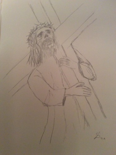 Σχέδιο με τίτλο "Jesus tombe le Seco…" από Stefan Dhein, Αυθεντικά έργα τέχνης, Μολύβι