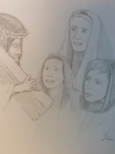Drawing titled "jesus rencontre les…" by Stefan Dhein, Original Artwork, Pencil