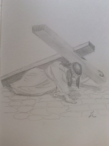 Desenho intitulada "Jesus tombe la troi…" por Stefan Dhein, Obras de arte originais, Lápis
