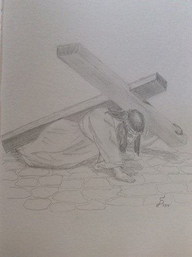 Drawing titled "Jesus tombe la troi…" by Stefan Dhein, Original Artwork, Pencil