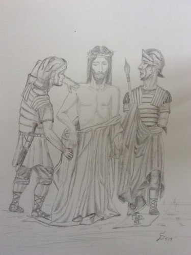 Drawing titled "Jesus est depouille…" by Stefan Dhein, Original Artwork, Pencil