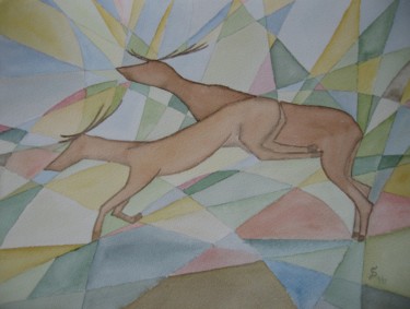 Malerei mit dem Titel "Hirsche / cerf / de…" von Stefan Dhein, Original-Kunstwerk, Aquarell
