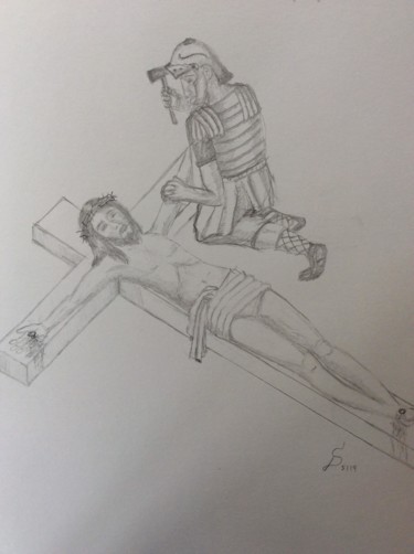 Tekening getiteld "Jesus wird ans Kreu…" door Stefan Dhein, Origineel Kunstwerk, Potlood