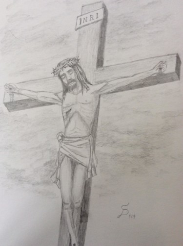 Drawing titled "Jesus meurt a la cr…" by Stefan Dhein, Original Artwork, Pencil