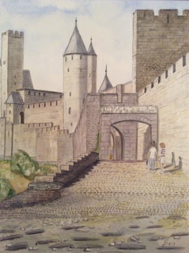 「Carcassonne」というタイトルの絵画 Stefan Dheinによって, オリジナルのアートワーク, 水彩画