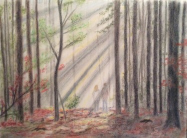 Painting titled "Dans le forêt des m…" by Stefan Dhein, Original Artwork, Pastel