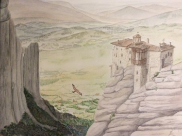 Malerei mit dem Titel "Meteora" von Stefan Dhein, Original-Kunstwerk, Aquarell