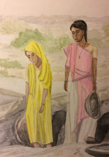 Painting titled "Indische Arbeiterin…" by Stefan Dhein, Original Artwork, Watercolor