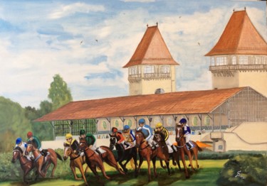 Schilderij getiteld "course des chevaux…" door Stefan Dhein, Origineel Kunstwerk, Olie