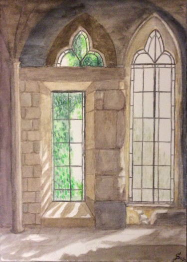 Painting titled "Das Fenster zur Welt" by Stefan Dhein, Original Artwork, Watercolor