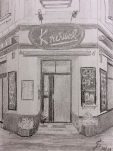 Картина под названием "Café Krümel Köln Sü…" - Stefan Dhein, Подлинное произведение искусства, Карандаш