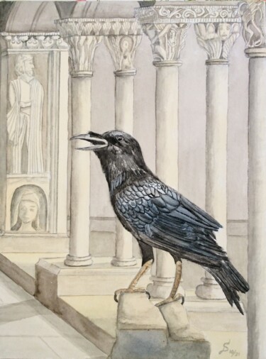 Pintura intitulada "Le mystère du corbe…" por Stefan Dhein, Obras de arte originais, Aquarela
