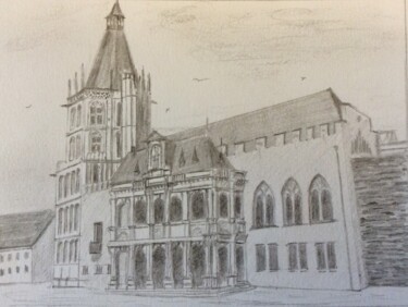 Painting titled "Rathaus Köln" by Stefan Dhein, Original Artwork, Pencil