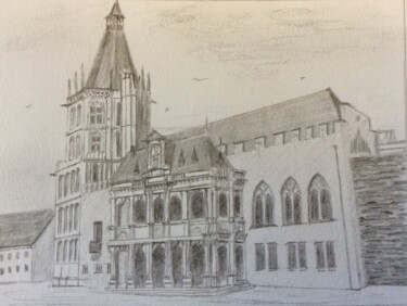 Malerei mit dem Titel "Rathaus Köln" von Stefan Dhein, Original-Kunstwerk, Bleistift