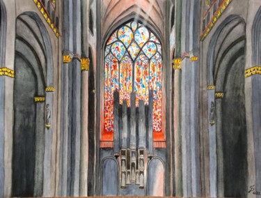 Painting titled "Lumière de la cathe…" by Stefan Dhein, Original Artwork, Watercolor