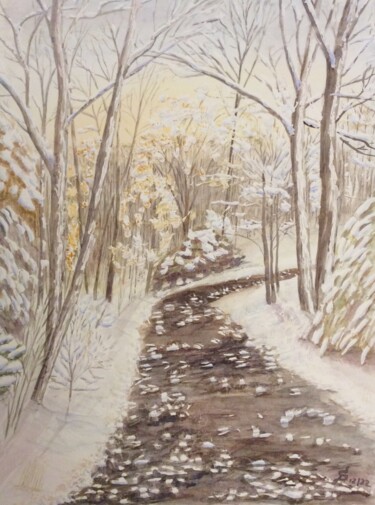 Peinture intitulée "première neige, Lei…" par Stefan Dhein, Œuvre d'art originale, Aquarelle