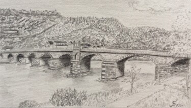 Dessin intitulée "Römerbrücke in Trier" par Stefan Dhein, Œuvre d'art originale, Crayon