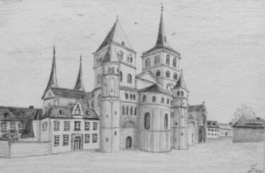 Zeichnungen mit dem Titel "Trierer Dom" von Stefan Dhein, Original-Kunstwerk, Bleistift