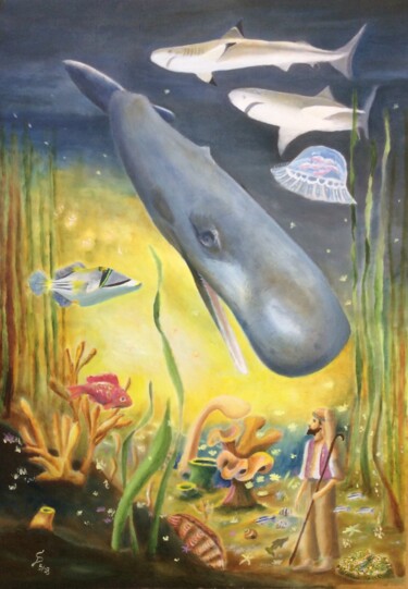 Painting titled "Jonas et la baleine…" by Stefan Dhein, Original Artwork, Oil