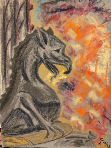 绘画 标题为“L‘incendie de la ca…” 由Stefan Dhein, 原创艺术品, 粉彩