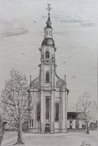 Drawing titled "Sankt Paulin Trier" by Stefan Dhein, Original Artwork, Pencil
