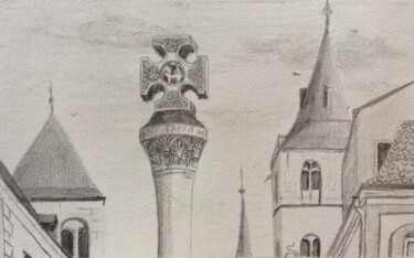 Drawing titled "Marktkreuz Trier" by Stefan Dhein, Original Artwork, Pencil