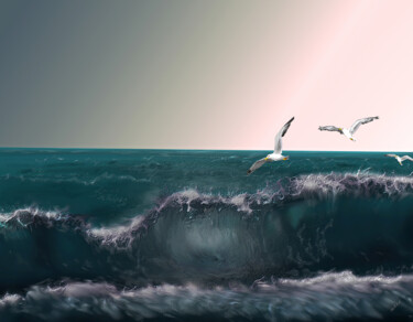 Digitale Kunst mit dem Titel "Seagulls" von Stefan Dyk, Original-Kunstwerk, Digitale Malerei