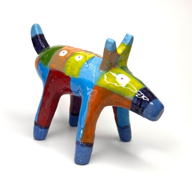 Escultura intitulada "Rainbow Dingo" por Stefan Mager, Obras de arte originais, Cerâmica