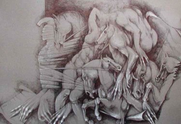 Painting titled "war on paper" by Marmureanu Stefana, Original Artwork
