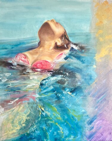 Painting titled "Tra le onde" by Stefania Fontecilla, Original Artwork, Oil