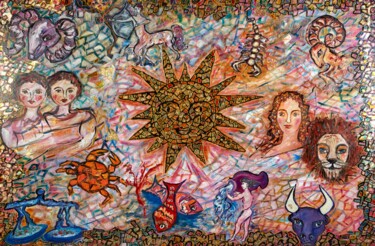 Schilderij getiteld "I segni zodiacali" door Stefania Pinci, Origineel Kunstwerk, Olie