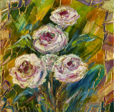Painting titled "Rose bianche" by Stefania Pinci, Original Artwork, Oil