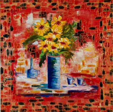 Malerei mit dem Titel "Vaso con fiori" von Stefania Pinci, Original-Kunstwerk, Acryl