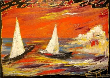 Painting titled "La regata" by Stefania Pinci, Original Artwork, Oil