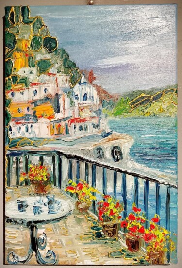 Painting titled "Terrace overlooking…" by Stefania Pinci, Original Artwork, Oil