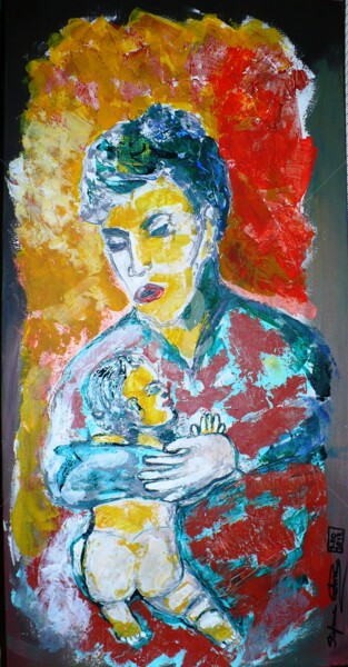 Painting titled "Donna con Bambino" by Stefania Colizzi, Original Artwork