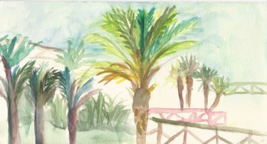 Schilderij getiteld "palme paesaggio" door Stefania Eucalipti, Origineel Kunstwerk, Aquarel