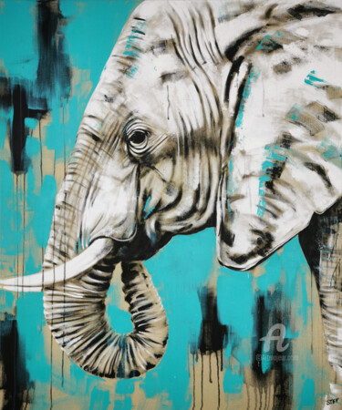 Painting titled "ELEPHANT #22 - SERI…" by Stefanie Rogge, Original Artwork, Acrylic Mounted on Wood Stretcher frame