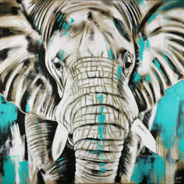 Painting titled "ELEPHANT #24" by Stefanie Rogge, Original Artwork, Acrylic Mounted on Wood Stretcher frame