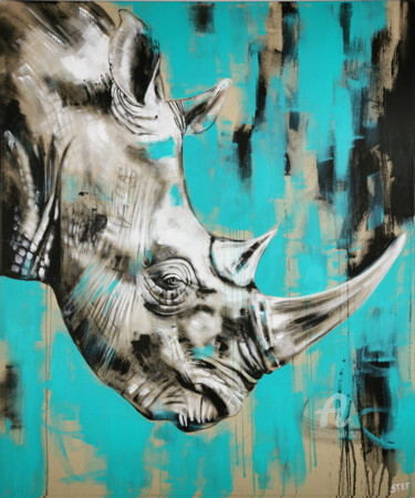 Painting titled "RHINO #5 - SERIES '…" by Stefanie Rogge, Original Artwork, Acrylic Mounted on Wood Stretcher frame