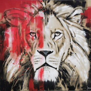 Painting titled "LION #22 - SERIES B…" by Stefanie Rogge, Original Artwork, Acrylic Mounted on Wood Stretcher frame