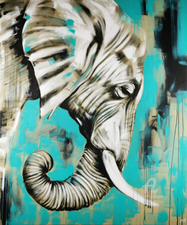 Painting titled "ELEPHANT #23" by Stefanie Rogge, Original Artwork, Acrylic Mounted on Wood Stretcher frame