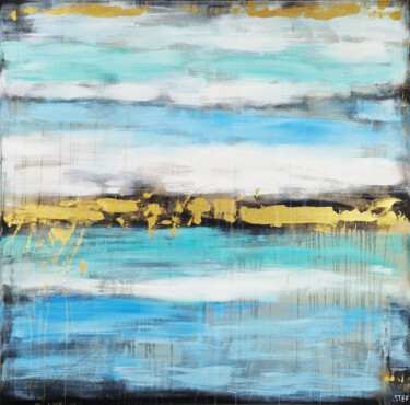 Painting titled "Peaceful Blue" by Stefanie Rogge, Original Artwork, Acrylic Mounted on Wood Stretcher frame