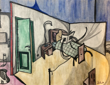 Картина под названием "Il Pigro - Lazy" - Stefano De Vita (Deste), Подлинное произведение искусства, Акварель