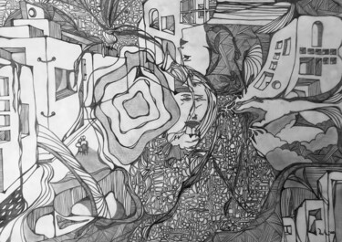 Disegno intitolato "La città vuota" da Stefano De Vita (Deste), Opera d'arte originale, Grafite