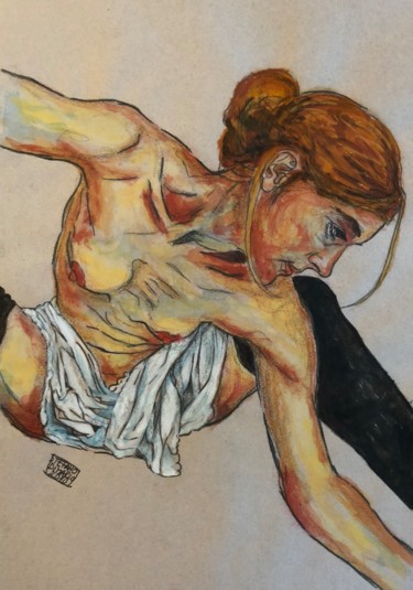 Pittura intitolato "La modella di Schie…" da Stefano Di Marco, Opera d'arte originale, Gouache
