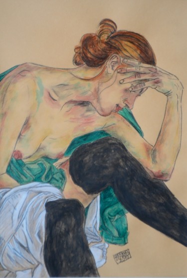 Pittura intitolato "La modella di Schie…" da Stefano Di Marco, Opera d'arte originale, Acquarello