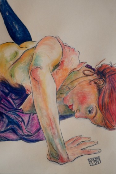 Peinture intitulée "La modella di Schie…" par Stefano Di Marco, Œuvre d'art originale, Aquarelle